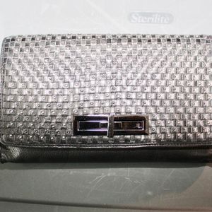 Beaded Convertible Black Leather Clutch